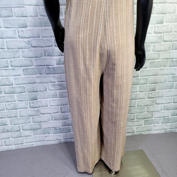 Moon River Womens S Taupe Muslin Cotton Wide Leg Cold Shoulder Jumpsuit‎ NEW - Picture 9 of 11